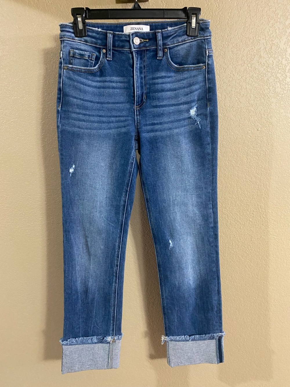 Zenana Medium/Dark Blue Cropped Cuffed Women's Jeans